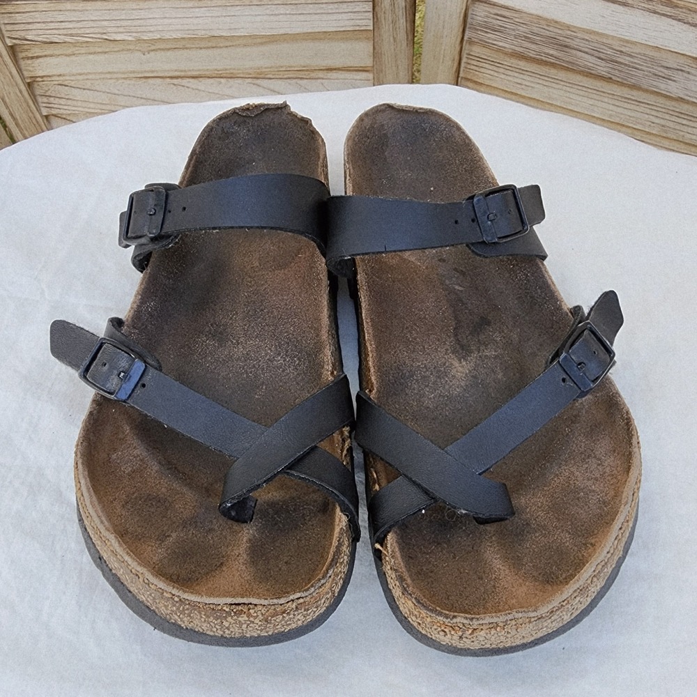 Birkenstock EU 40 US 9 to 9.5 Black Leather Mayari Strappy Slide Sandals Granola